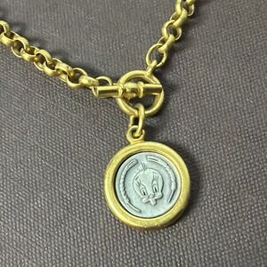 Tweety Bird Coin Pendant Toggle Gold Rolo Chain Necklace RARE Vintage 90's